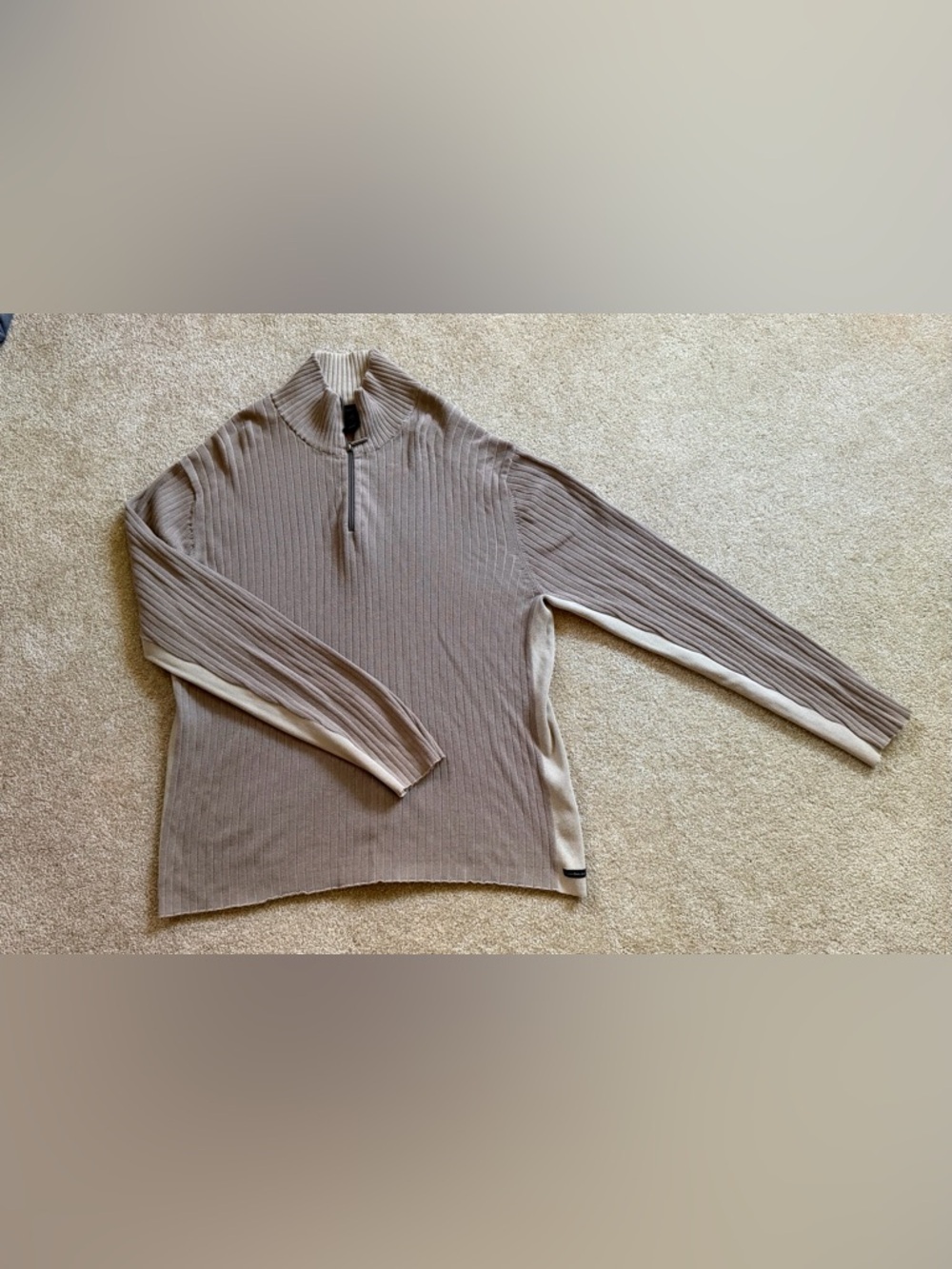 Calvin Klein Jeans Men's Taupe Ribbed Zip Mock Neck Sweater